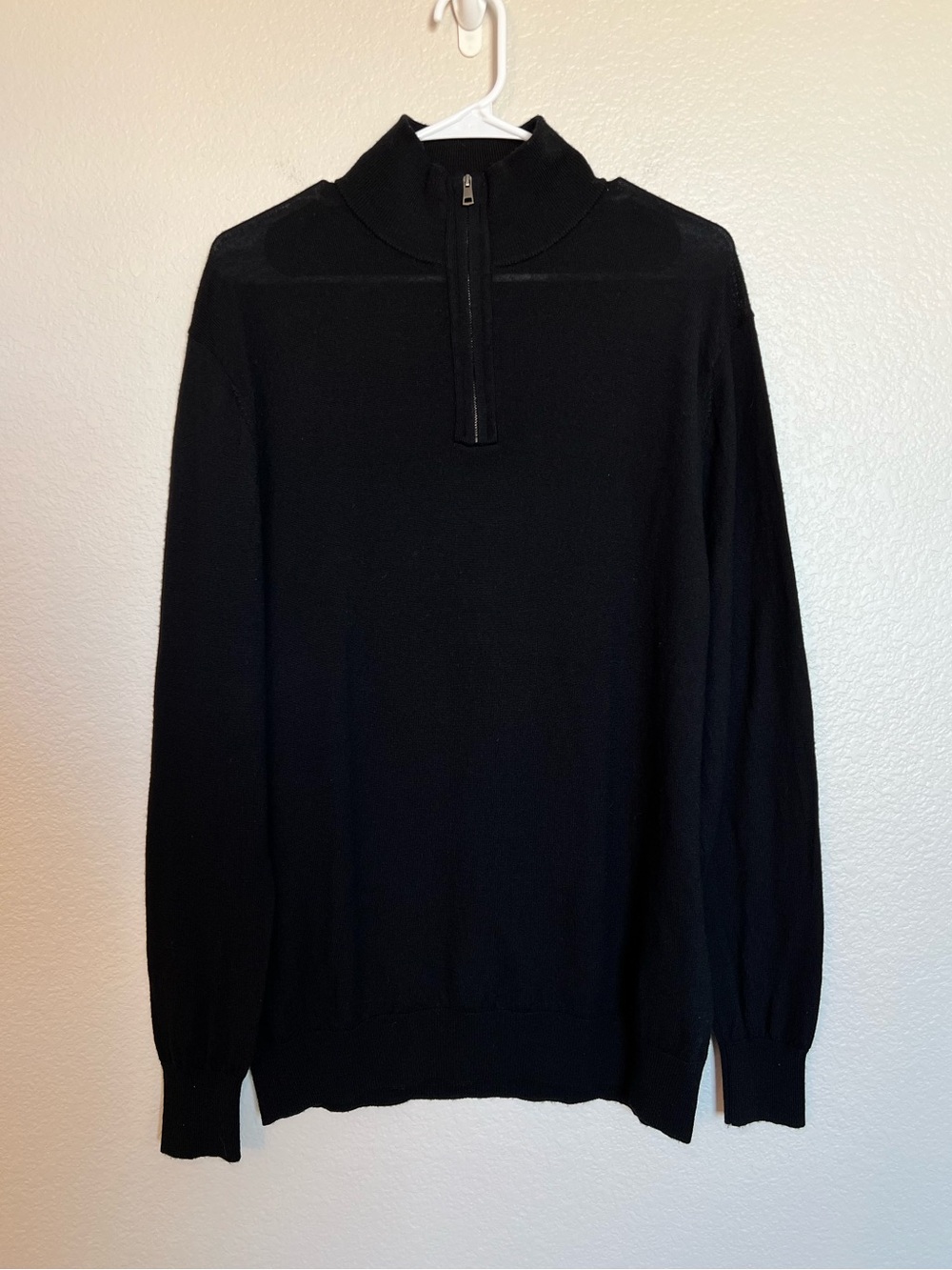 Merino Wool Quarter Zip Sweater Kino Mens Black 100% Wool NWOT | Size Large
